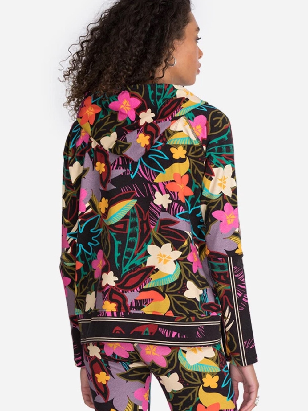 Johnny Was Wild Black Floral Hoodie Top small pullover - Picture 2 of 6